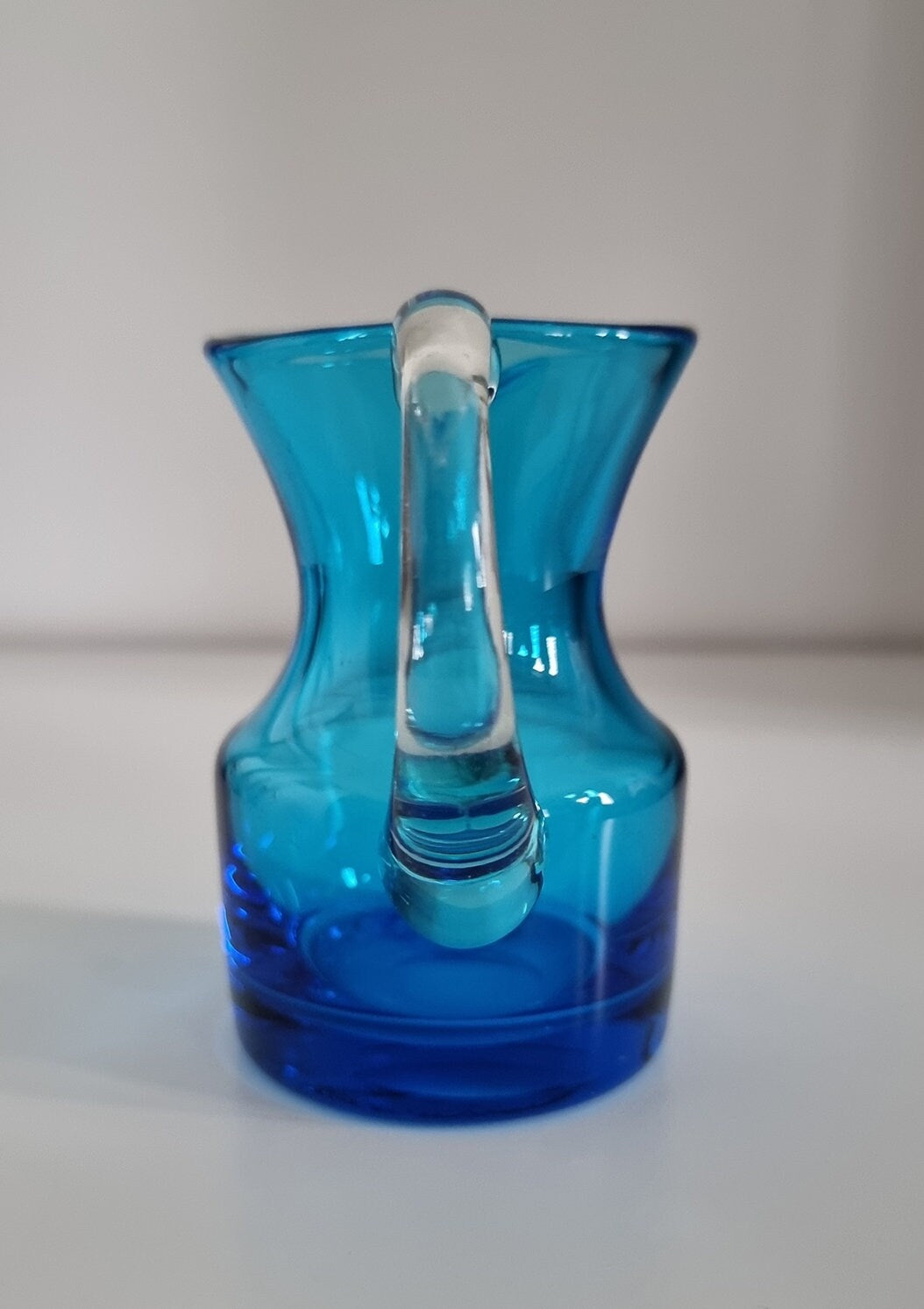 Vintage Krosno Poland Small Blue Glass Jug, Hand Blown Glass Cream Jug