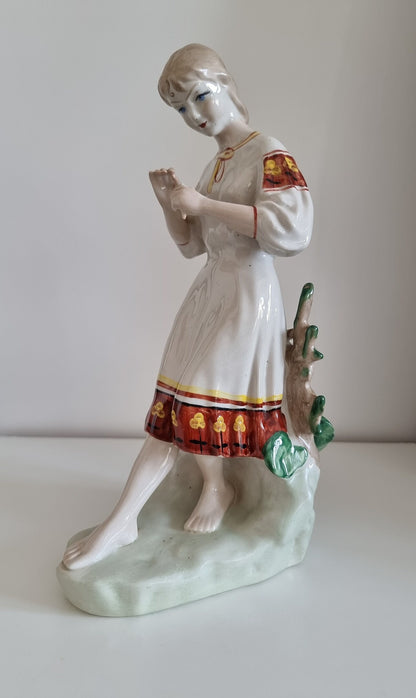 Vintage Soviet Polonne ZHK 'Girl With Chamomile' Porcelain Figurine USSR