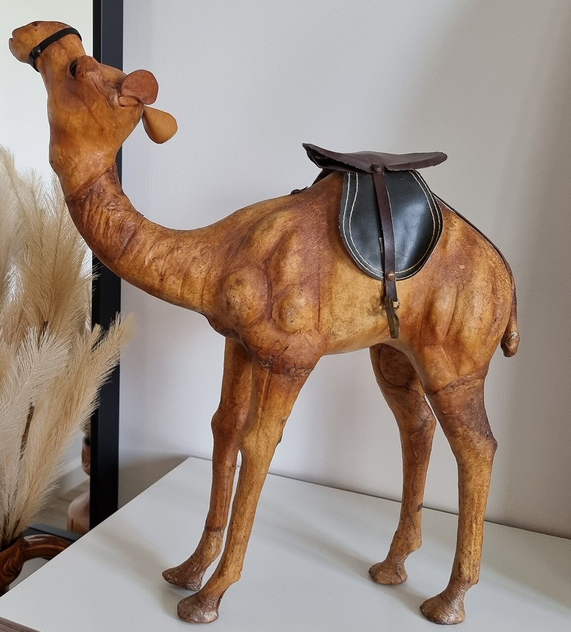 Vintage Mid-Century Leather Wrapped Camel Sculpture