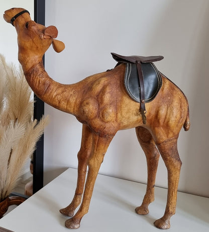 Vintage Mid-Century Leather Wrapped Camel Sculpture