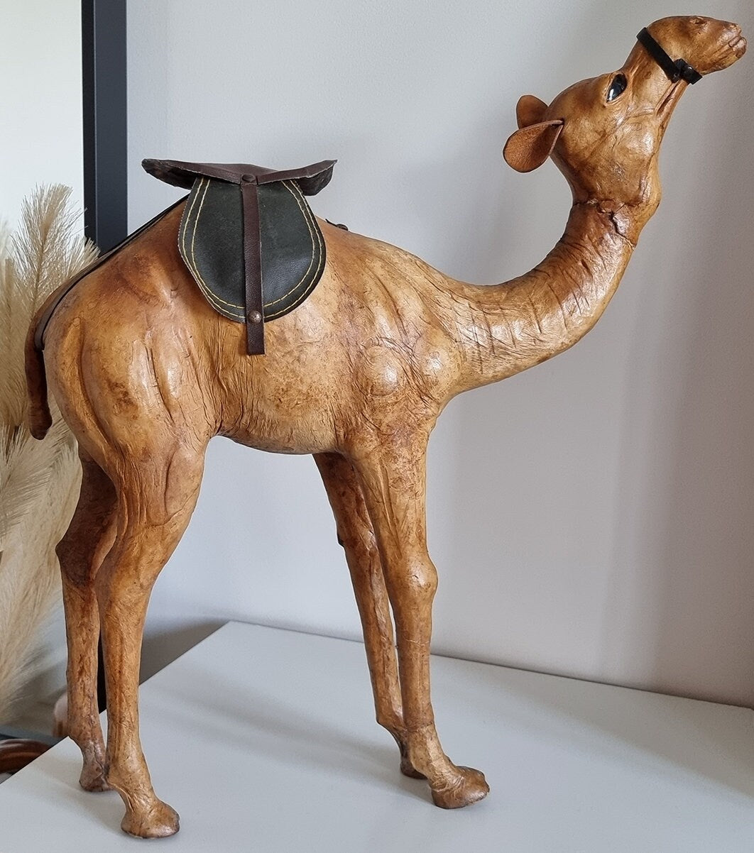 Vintage Mid-Century Leather Wrapped Camel Sculpture