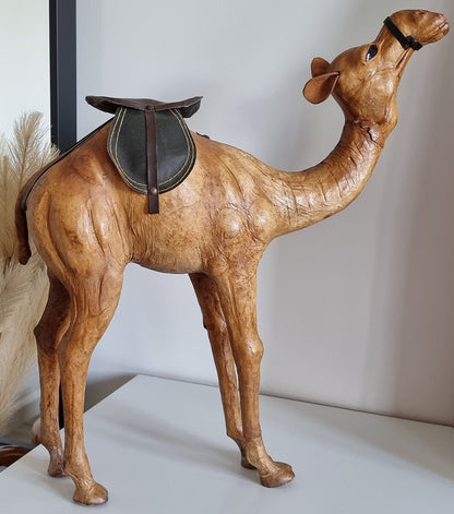 Vintage Mid-Century Leather Wrapped Camel Sculpture