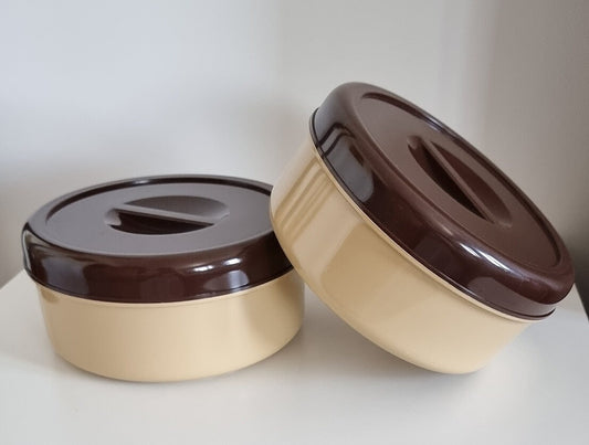 Pair Of Retro Embee Plastic Round Kitchen Food Storage Containers