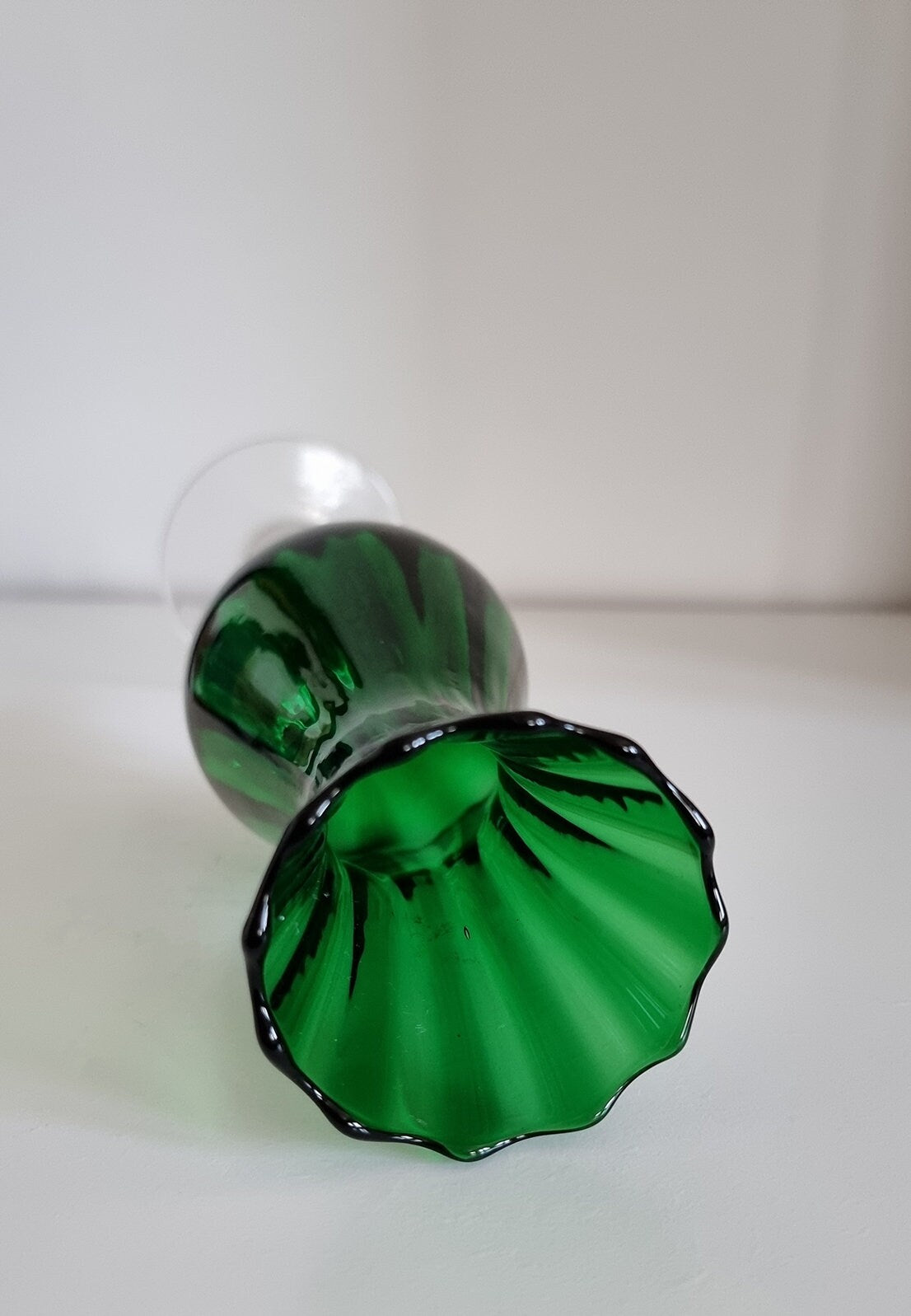 Vintage Italian Empoli Green Optic Glass Vase, Clear Twisted Stem Vase