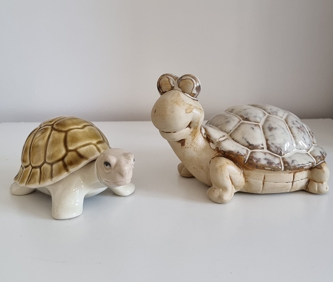 Pair Of Lovely Ceramic Turtle Figurines