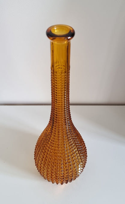 Mid-Century Italian Empoli Art Glass Diamond Pattern Genie Bottle/Decanter