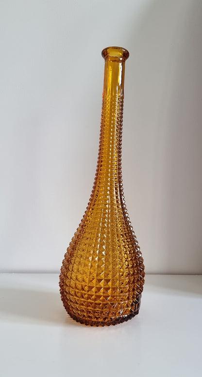 Mid-Century Italian Empoli Art Glass Diamond Pattern Genie Bottle/Decanter