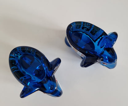 Pair Of Jose Cire Royo Blue Enamelled Glass Elephants