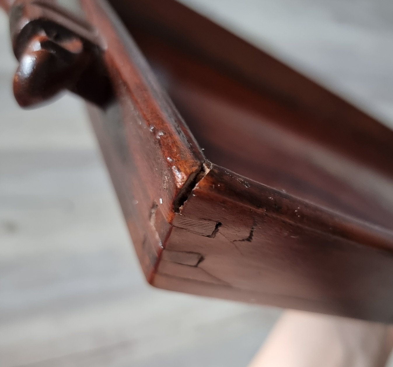 Vintage Large Wooden Serving Tray With Brass & Copper Inlay