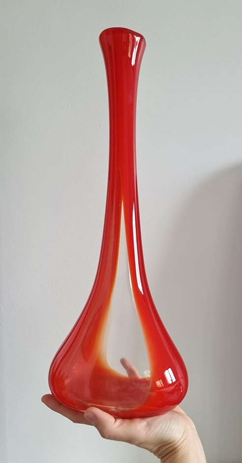 Mid-Century Red & Clear Art Glass Vase