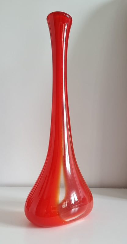 Mid-Century Red & Clear Art Glass Vase