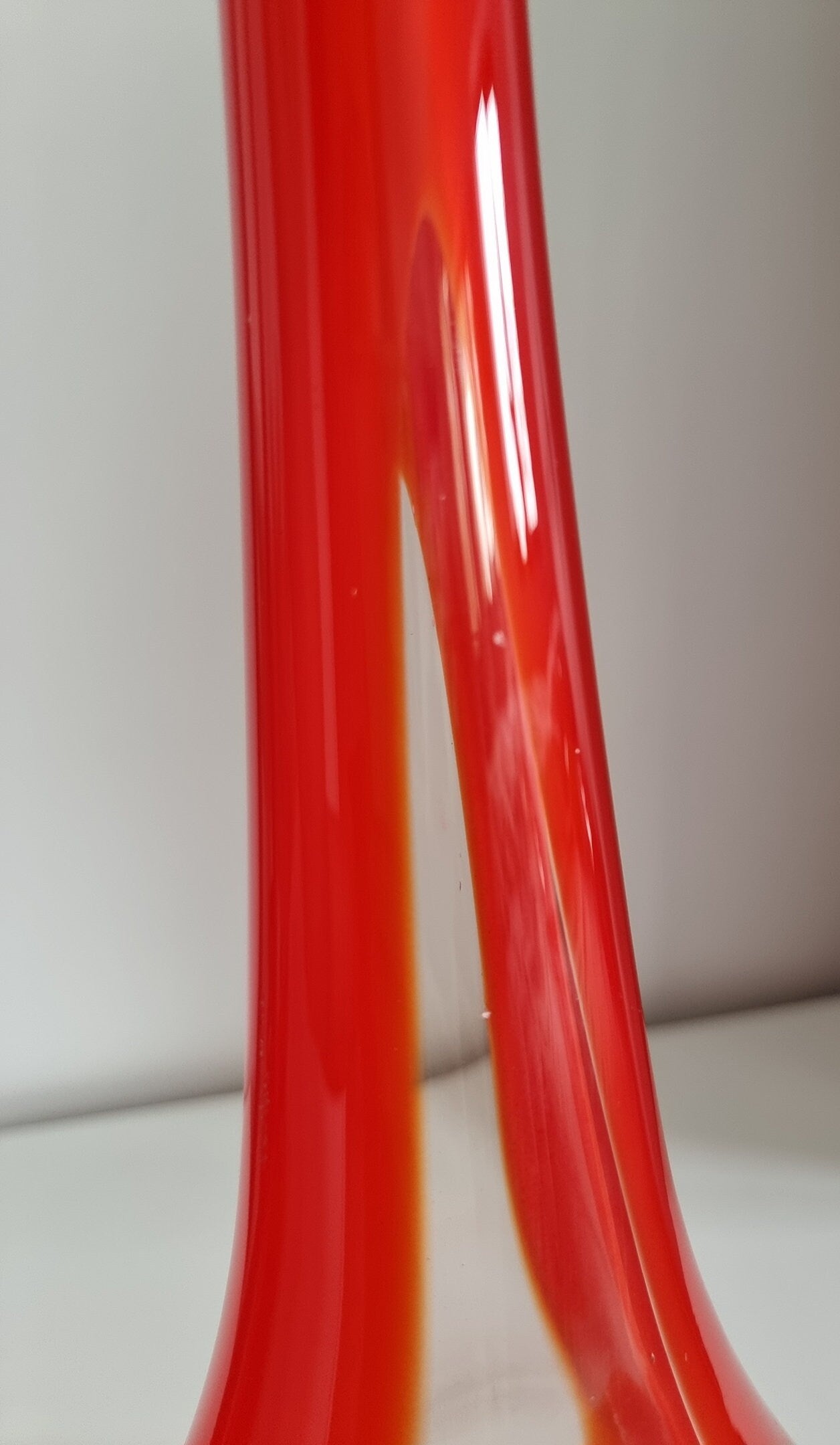 Mid-Century Red & Clear Art Glass Vase