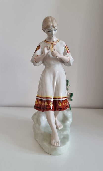 Vintage Soviet Polonne ZHK 'Girl With Chamomile' Porcelain Figurine USSR