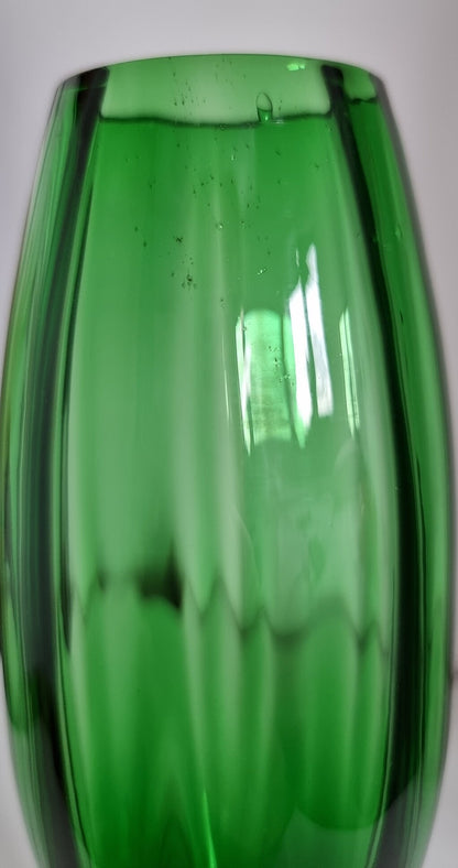 Vintage Italian Empoli Green Optic Glass Vase, Clear Twisted Stem Vase