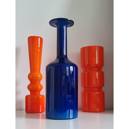 Mid-Century Modern Cobalt Blue Cased Glass Bottle Shaped Vase