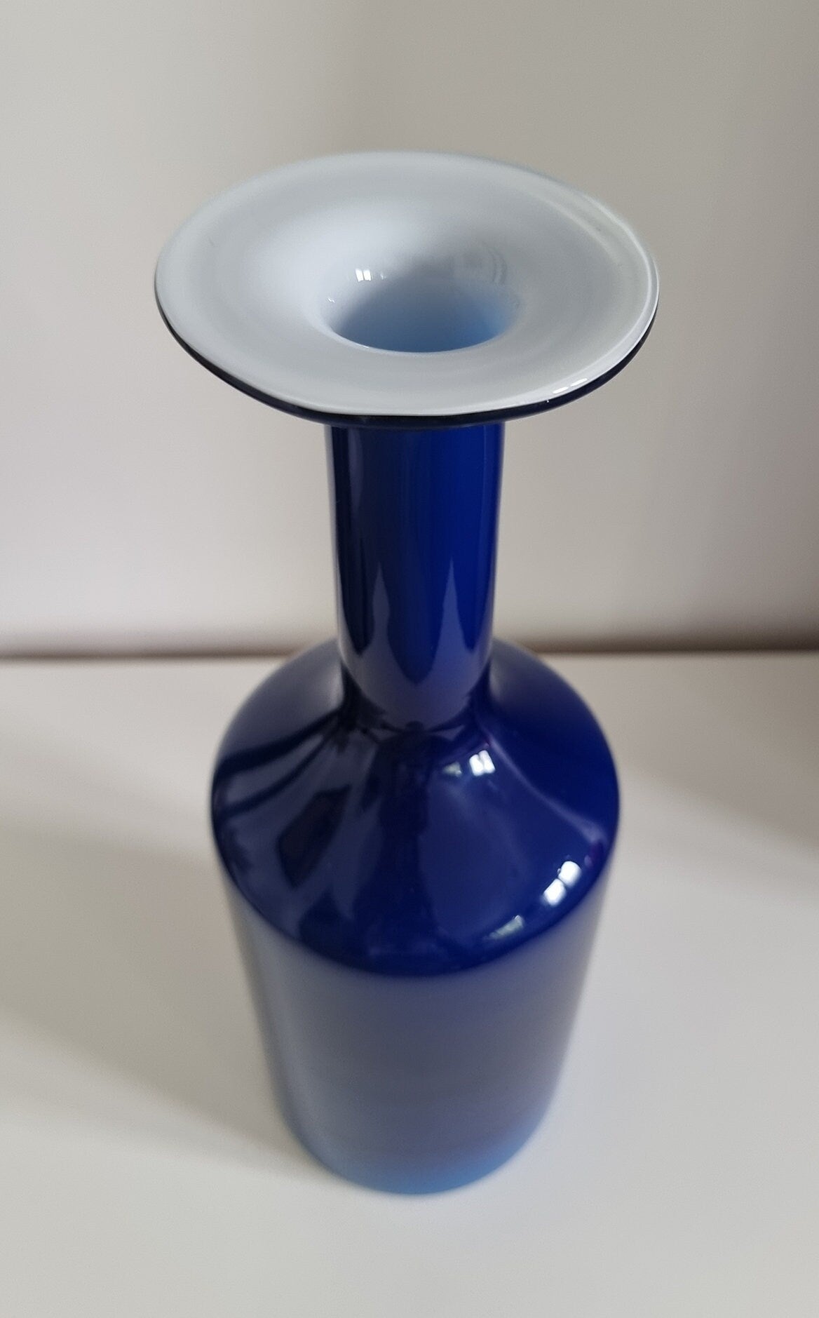 Mid-Century Modern Cobalt Blue Cased Glass Bottle Shaped Vase