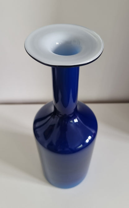 Mid-Century Modern Cobalt Blue Cased Glass Bottle Shaped Vase