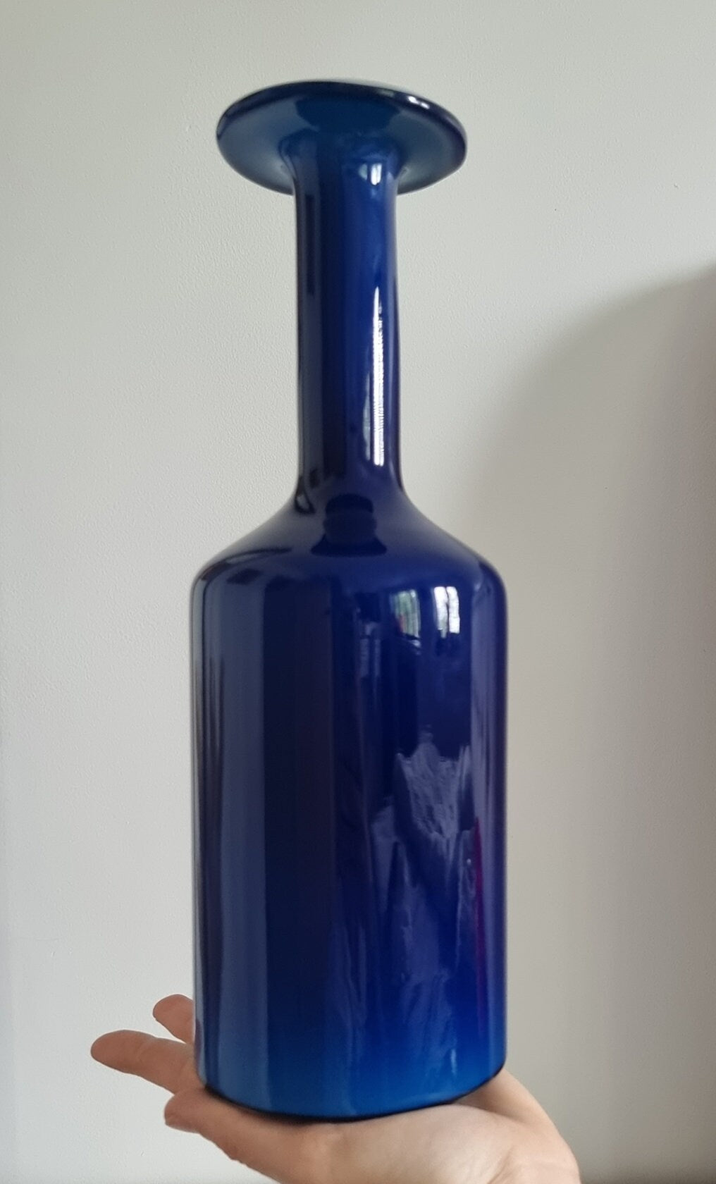 Mid-Century Modern Cobalt Blue Cased Glass Bottle Shaped Vase