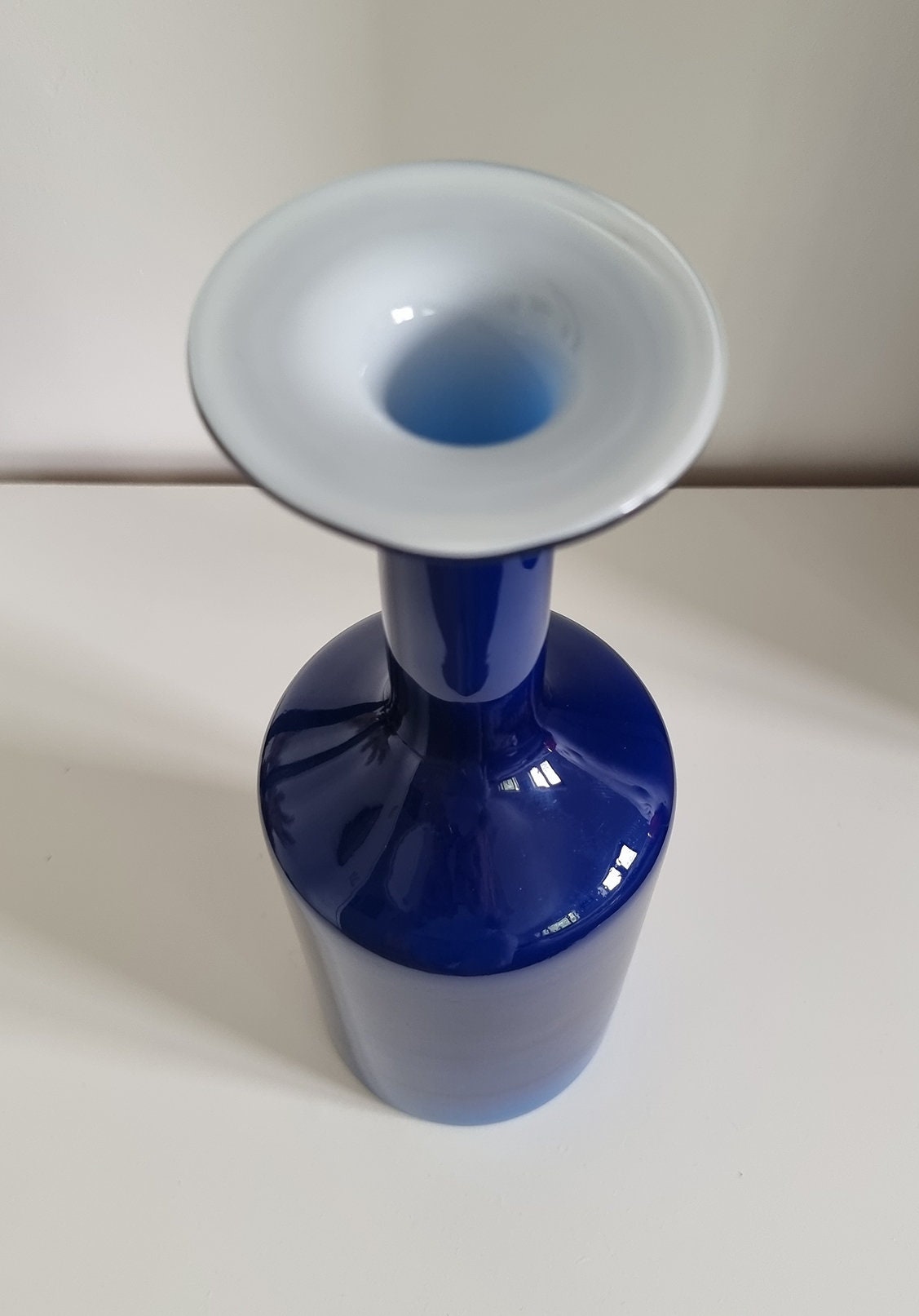 Mid-Century Modern Cobalt Blue Cased Glass Bottle Shaped Vase