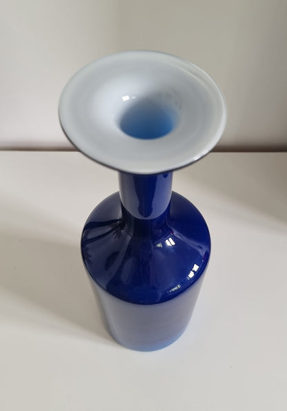 Mid-Century Modern Cobalt Blue Cased Glass Bottle Shaped Vase