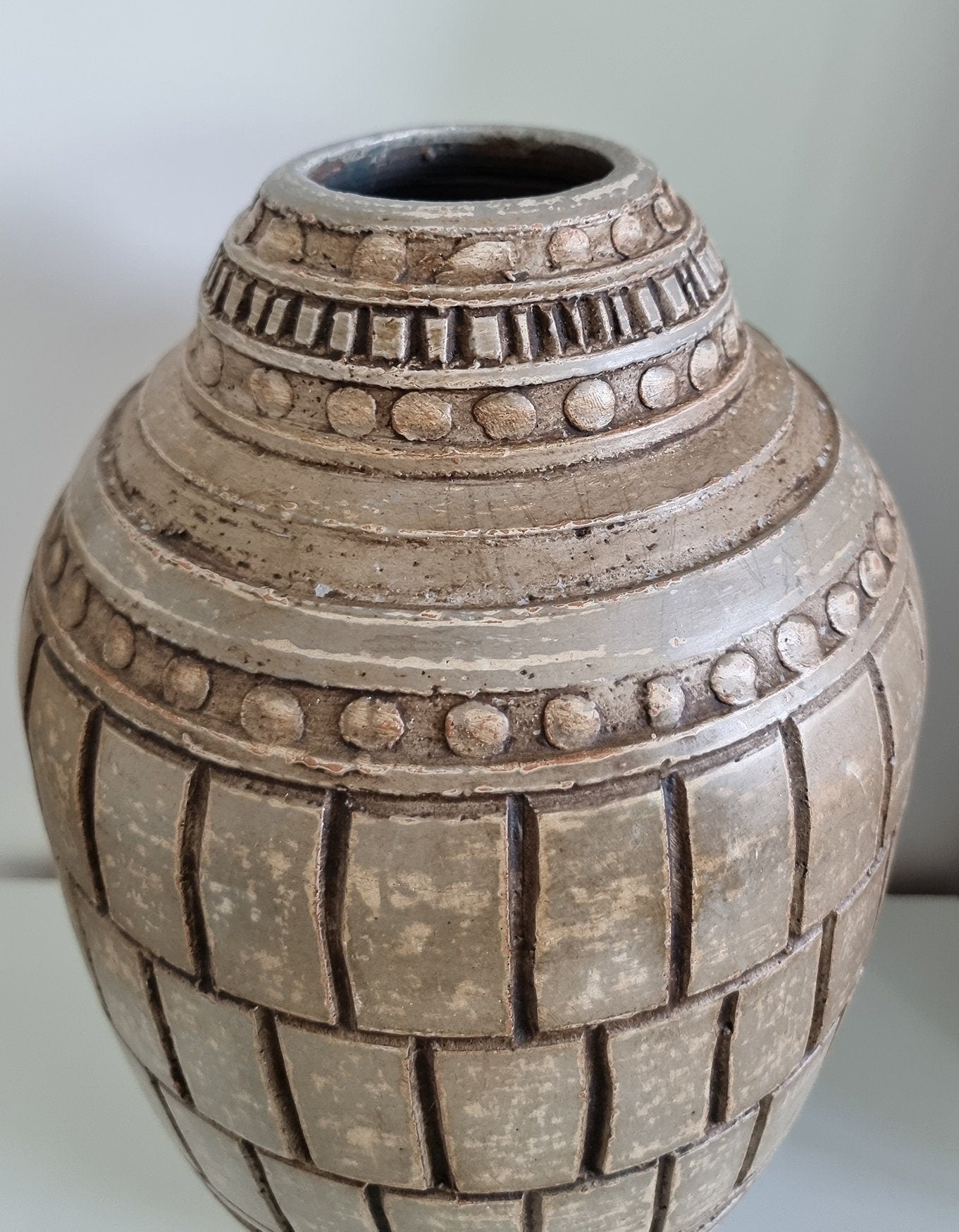 Large Vintage Rustic Textured Ceramic Vase