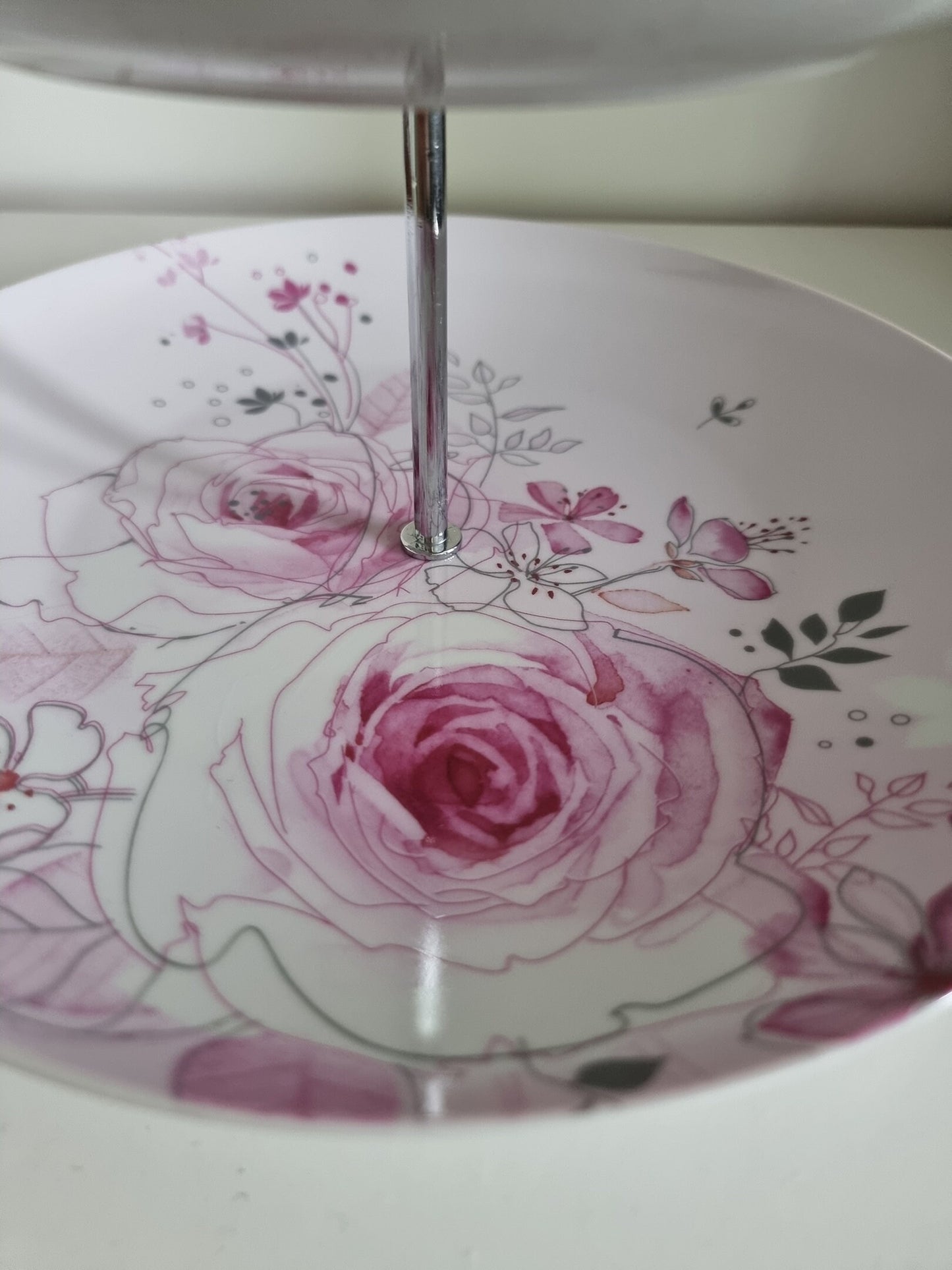 Vintage 2 Tier Cake Stand In Pink & White Floral