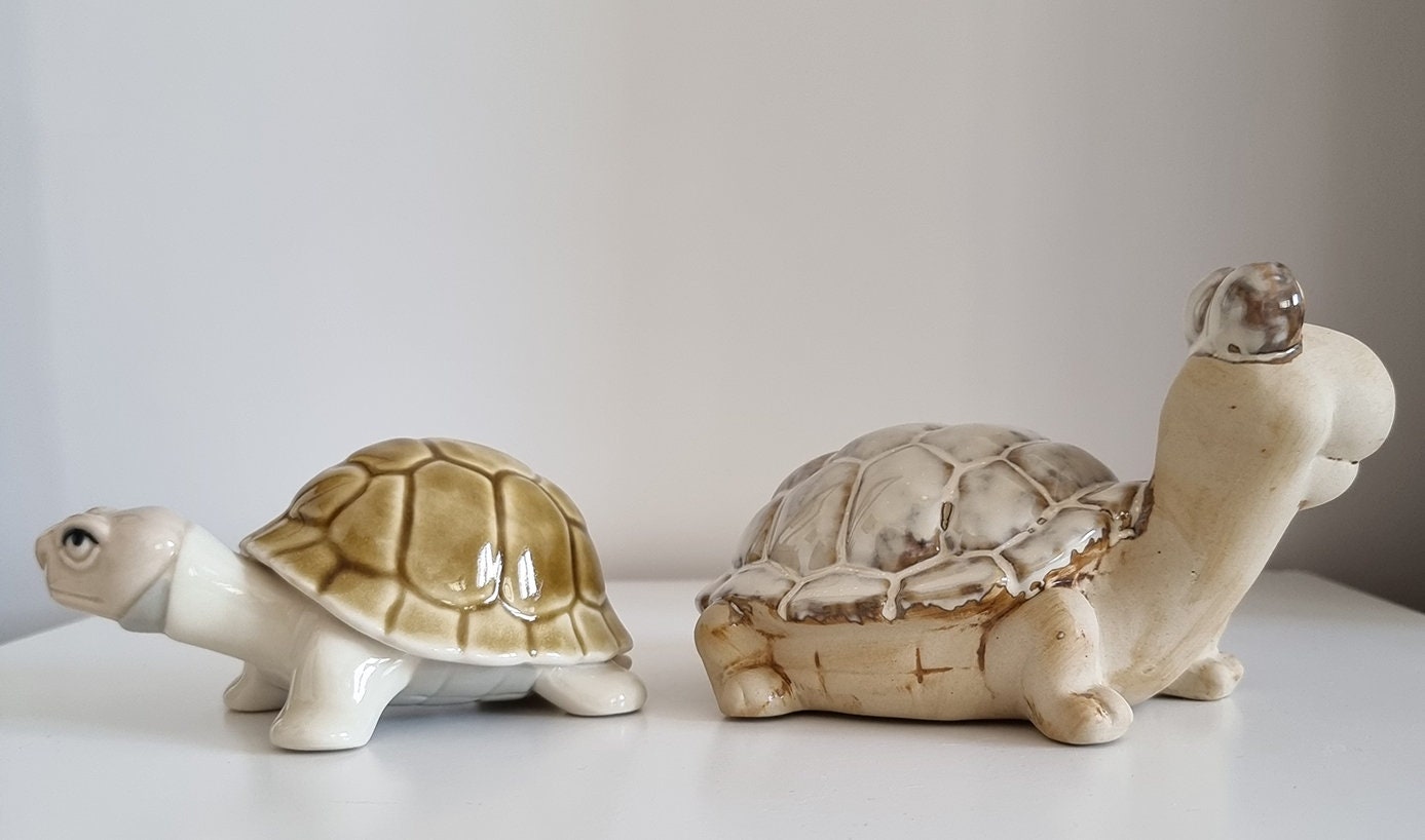 Pair Of Lovely Ceramic Turtle Figurines