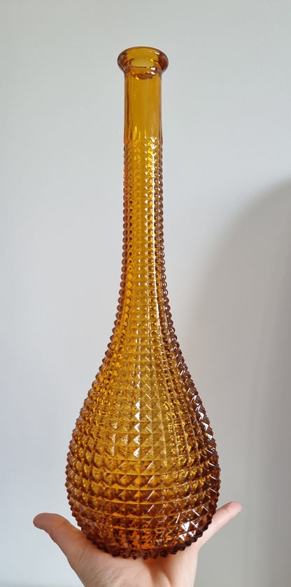 Mid-Century Italian Empoli Art Glass Diamond Pattern Genie Bottle/Decanter