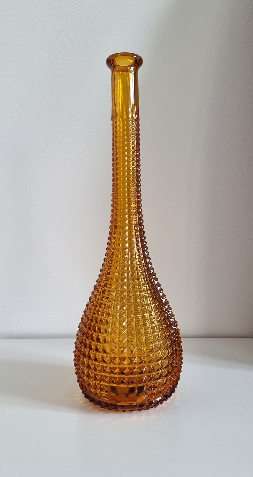 Mid-Century Italian Empoli Art Glass Diamond Pattern Genie Bottle/Decanter