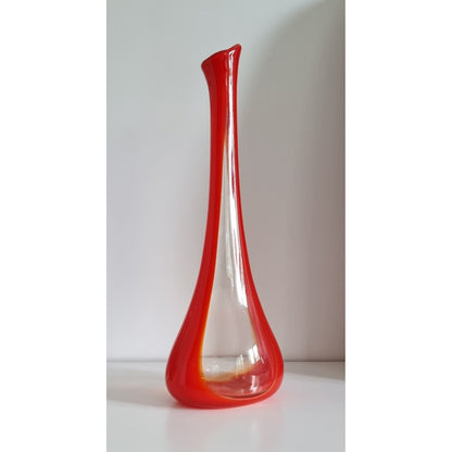 Mid-Century Red & Clear Art Glass Vase