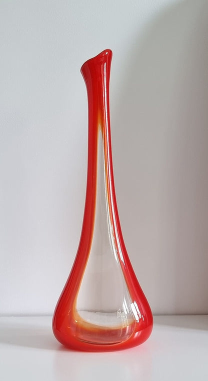 Mid-Century Red & Clear Art Glass Vase