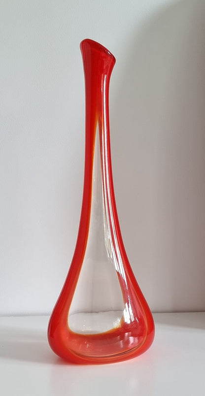 Mid-Century Red & Clear Art Glass Vase