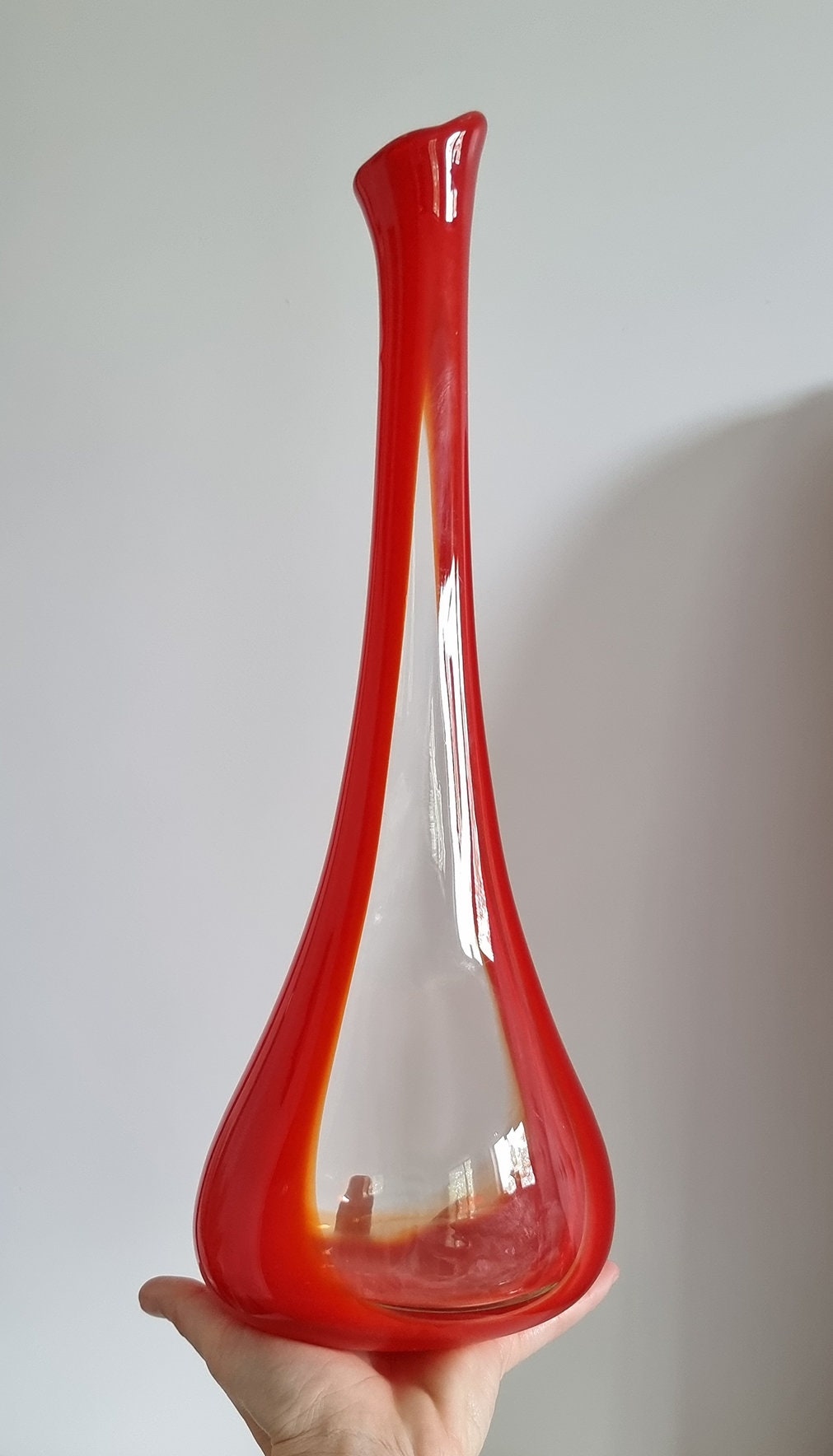 Mid-Century Red & Clear Art Glass Vase