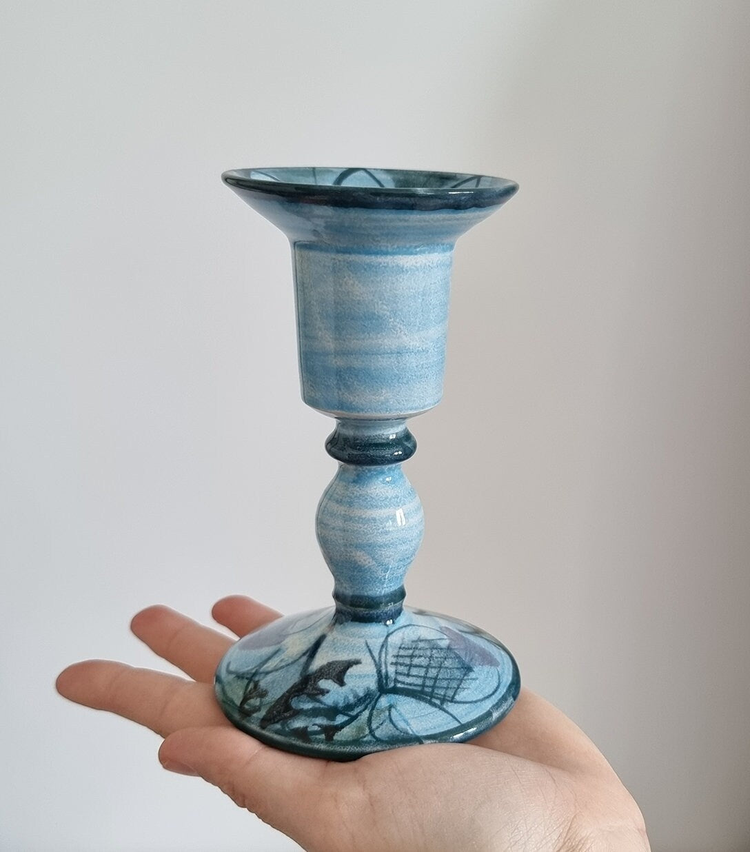 Vintage Scottish Tain Pottery 'Glenaldie' Design Candlestick