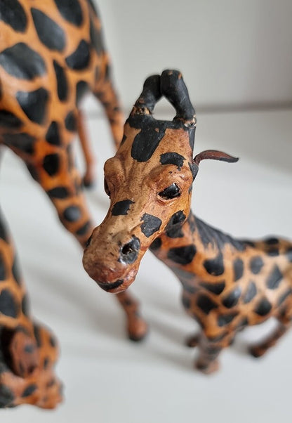 Vintage Leather Wrapped Mother & Baby Giraffes