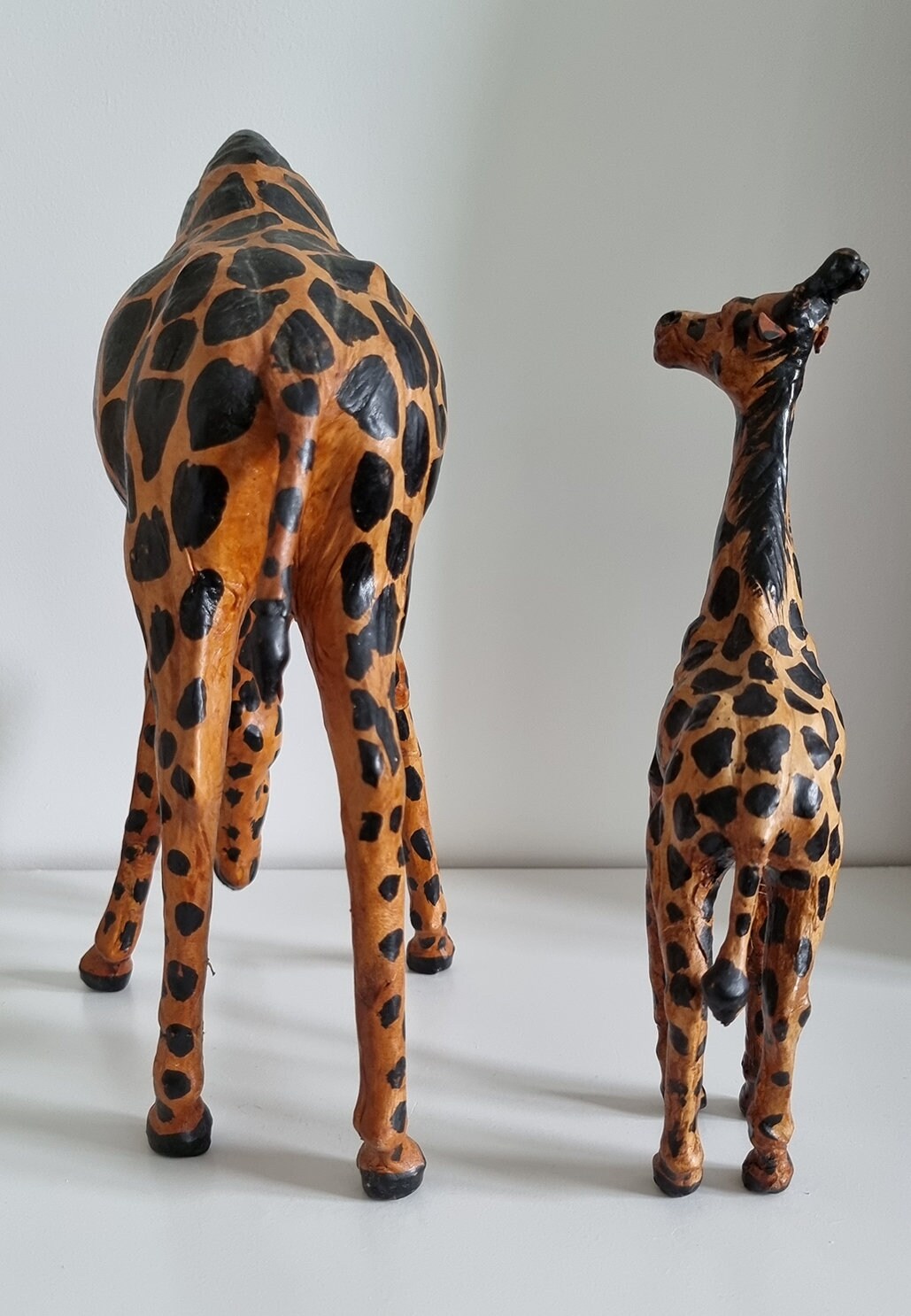 Vintage Leather Wrapped Mother & Baby Giraffes