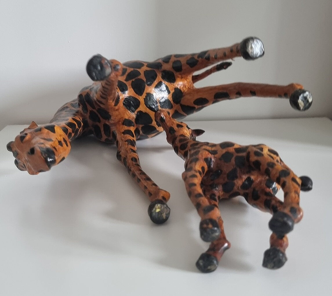 Vintage Leather Wrapped Mother & Baby Giraffes