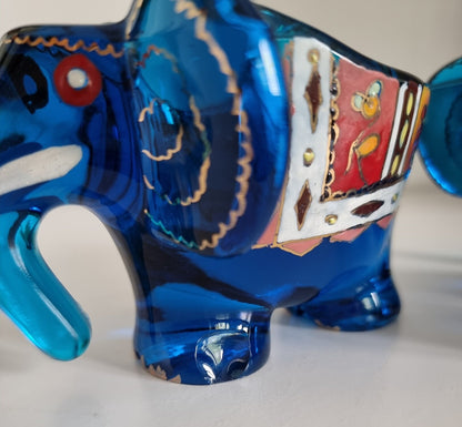 Pair Of Jose Cire Royo Blue Enamelled Glass Elephants