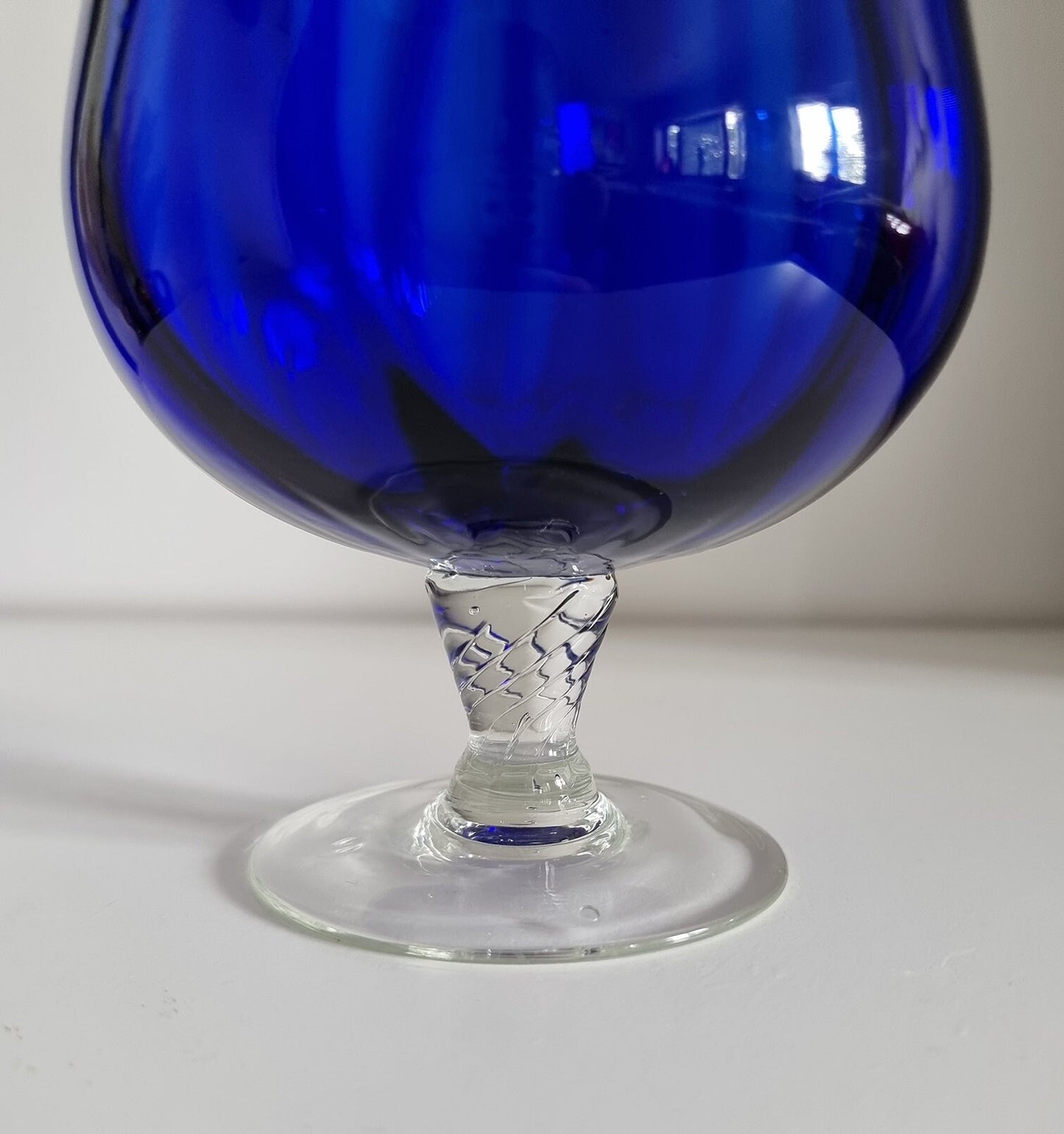 Vintage Italian Empoli Cobalt Blue Optic Glass Vase, Clear Twisted Stem Vase