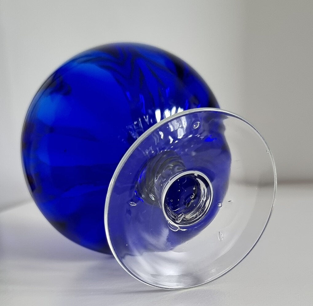 Vintage Italian Empoli Cobalt Blue Optic Glass Vase, Clear Twisted Stem Vase