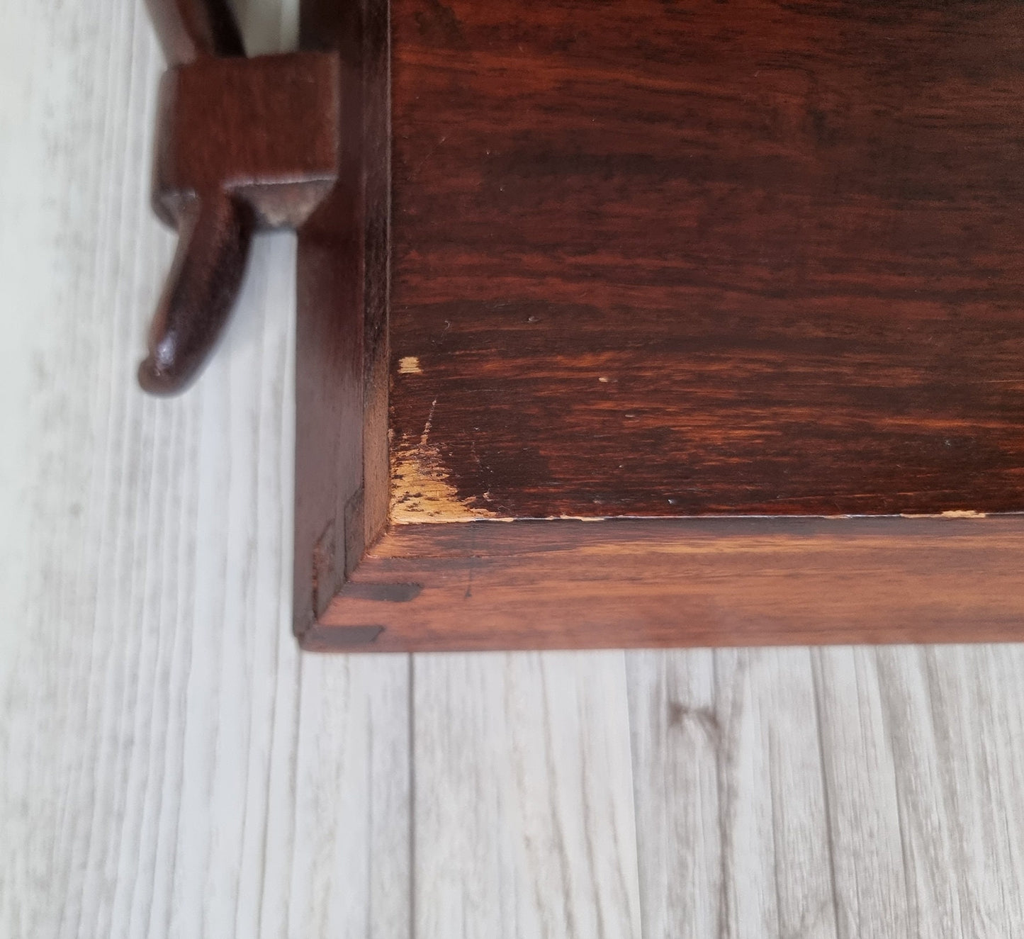 Vintage Large Wooden Serving Tray With Brass & Copper Inlay