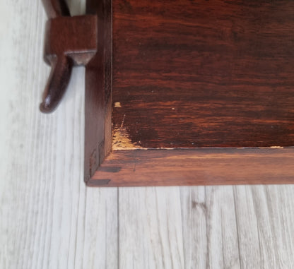 Vintage Large Wooden Serving Tray With Brass & Copper Inlay