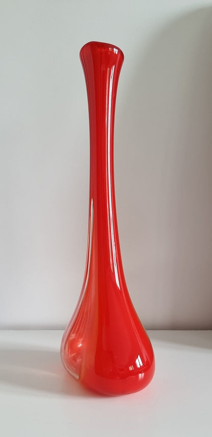 Mid-Century Red & Clear Art Glass Vase