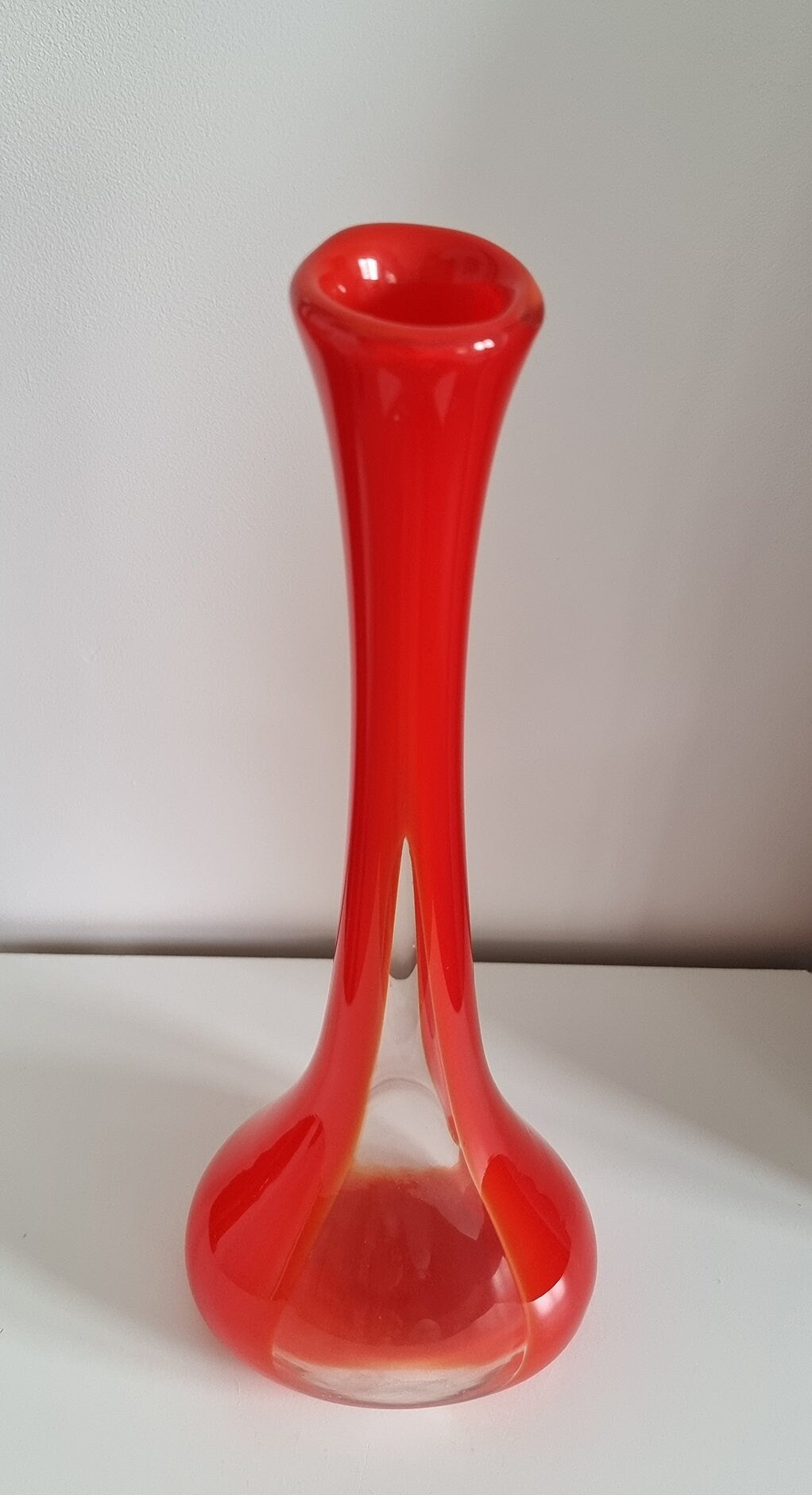 Mid-Century Red & Clear Art Glass Vase