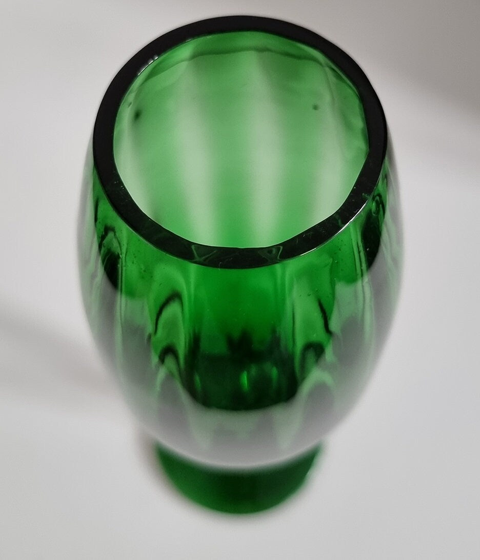 Vintage Italian Empoli Green Optic Glass Vase, Clear Twisted Stem Vase