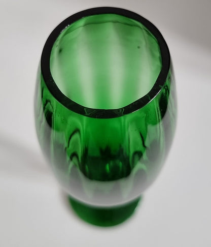 Vintage Italian Empoli Green Optic Glass Vase, Clear Twisted Stem Vase