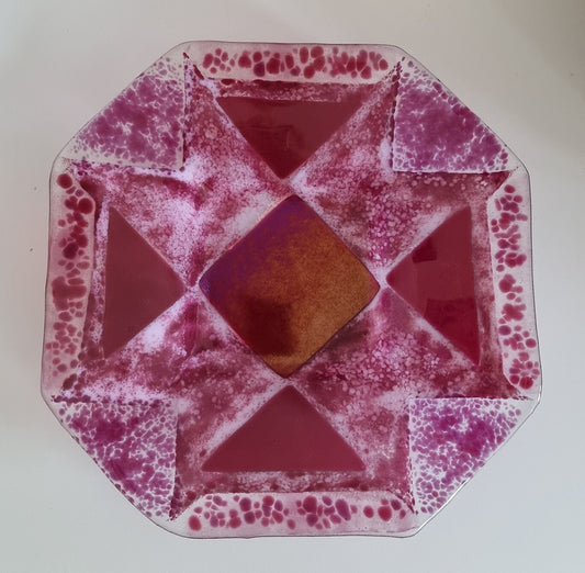 Vintage Octagonal Abstract Design Glass Bowl/Serving Plate