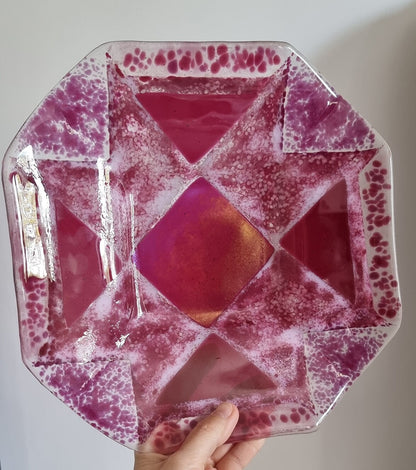 Vintage Octagonal Abstract Design Glass Bowl/Serving Plate