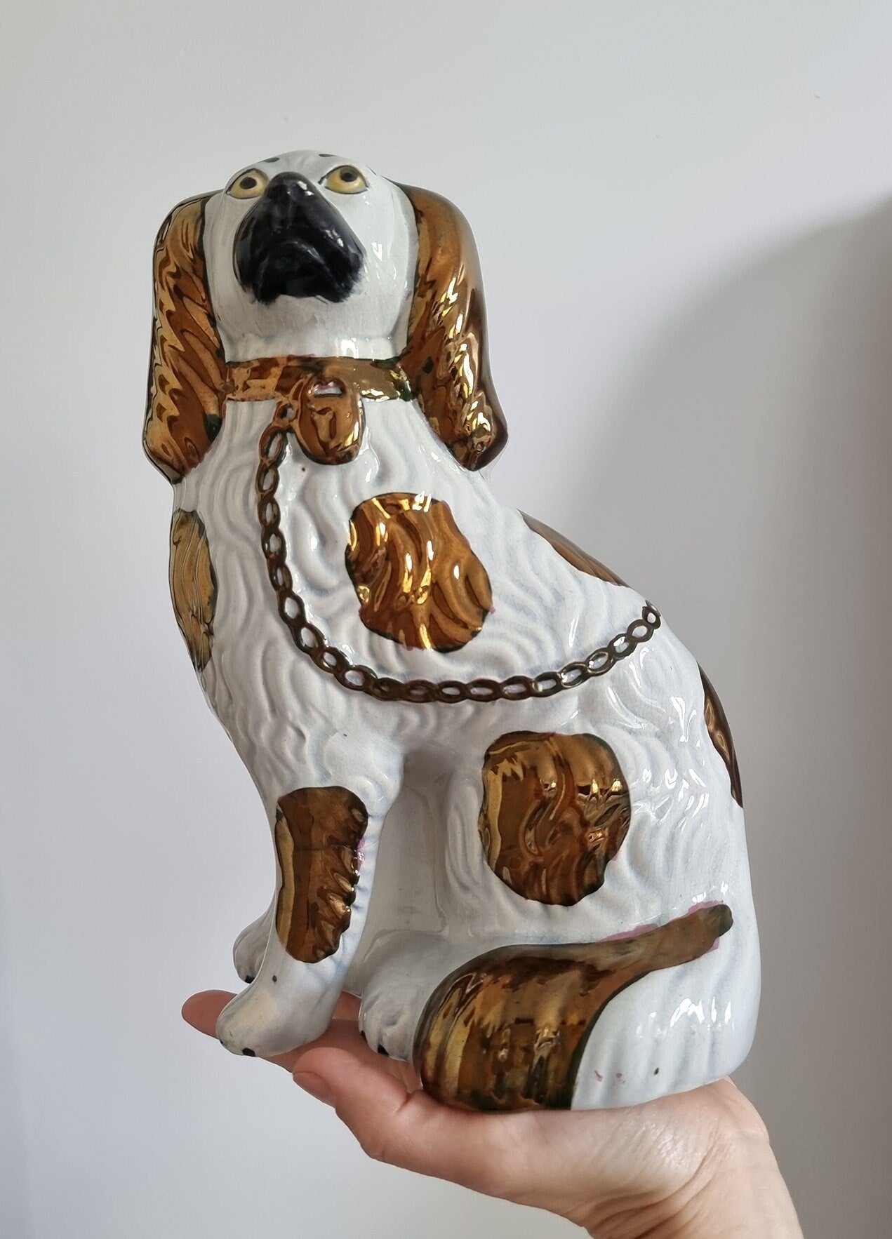 Vintage Staffordshire Spaniel Dog, Antique Copper Luster Single Wally Mantle Dug