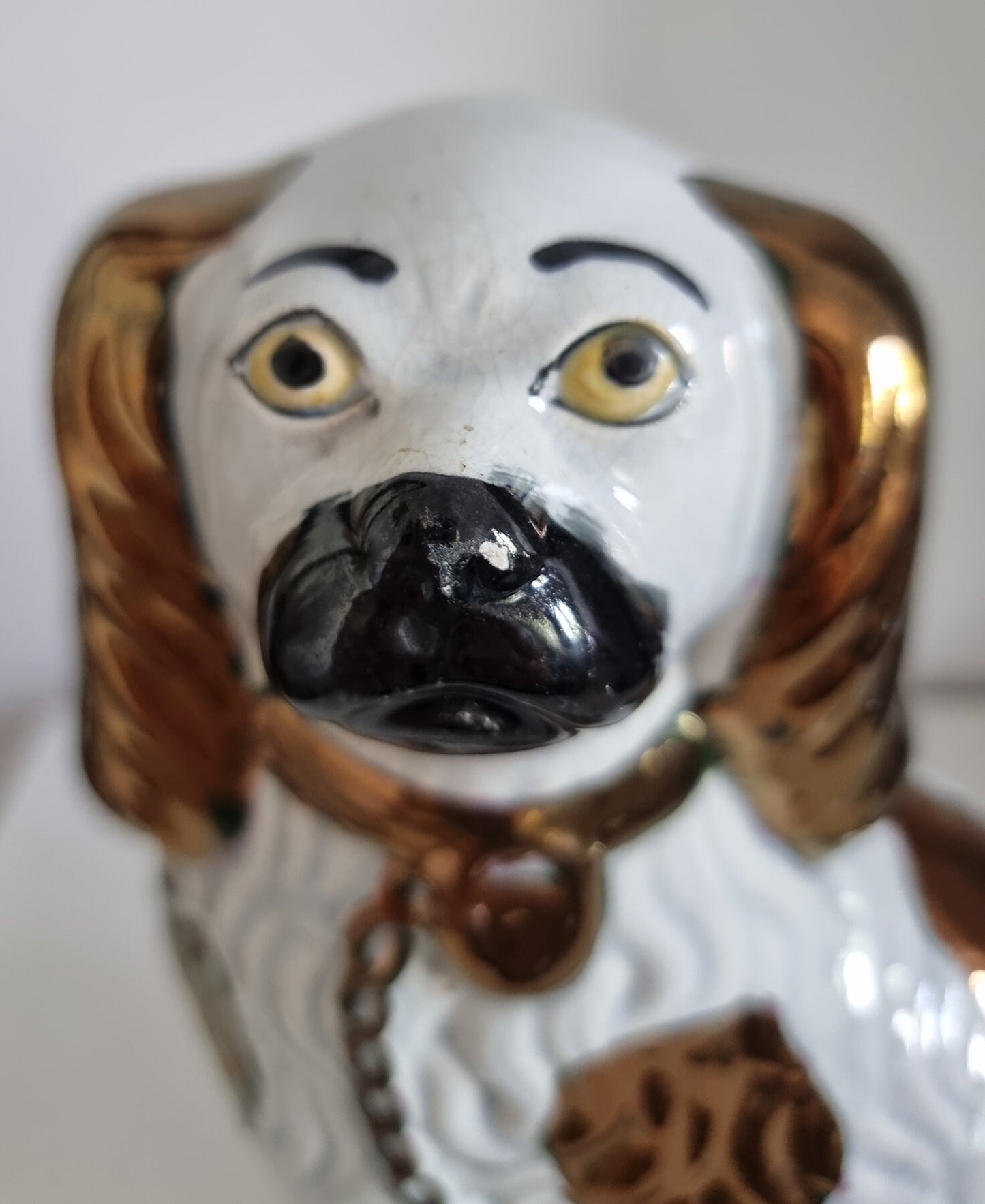 Vintage Staffordshire Spaniel Dog, Antique Copper Luster Single Wally Mantle Dug